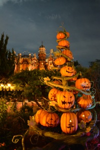 Halloween decorations outside of the Haunted Mansion